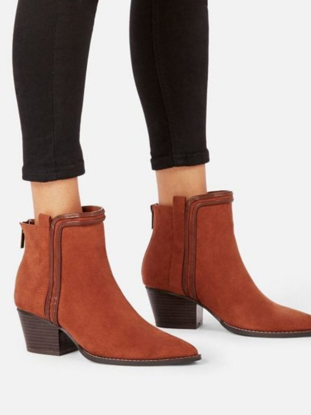 Just Fab Faux Suede Ankle Bootie Western Rust Brown Size 7